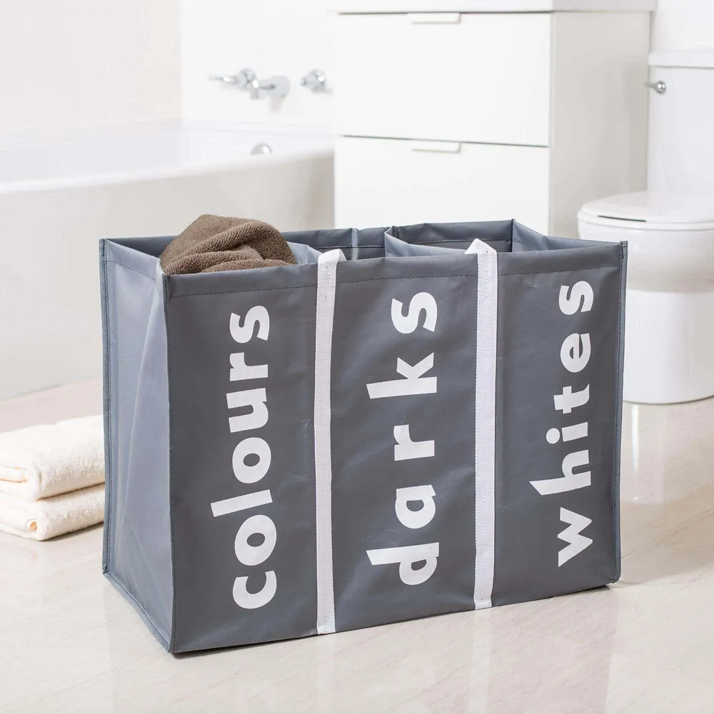 KSP Softsac Triple Laundry Hamper-Sorter (Grey)