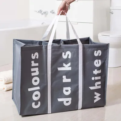 KSP Softsac Triple Laundry Hamper-Sorter (Grey)
