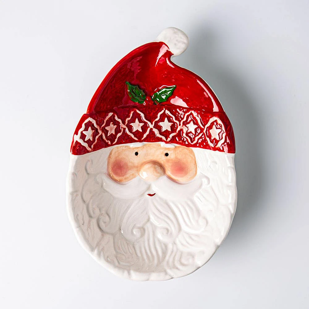 Santa'S Secrets Christmas Santa Dolomite Candy Plate (Red/White)