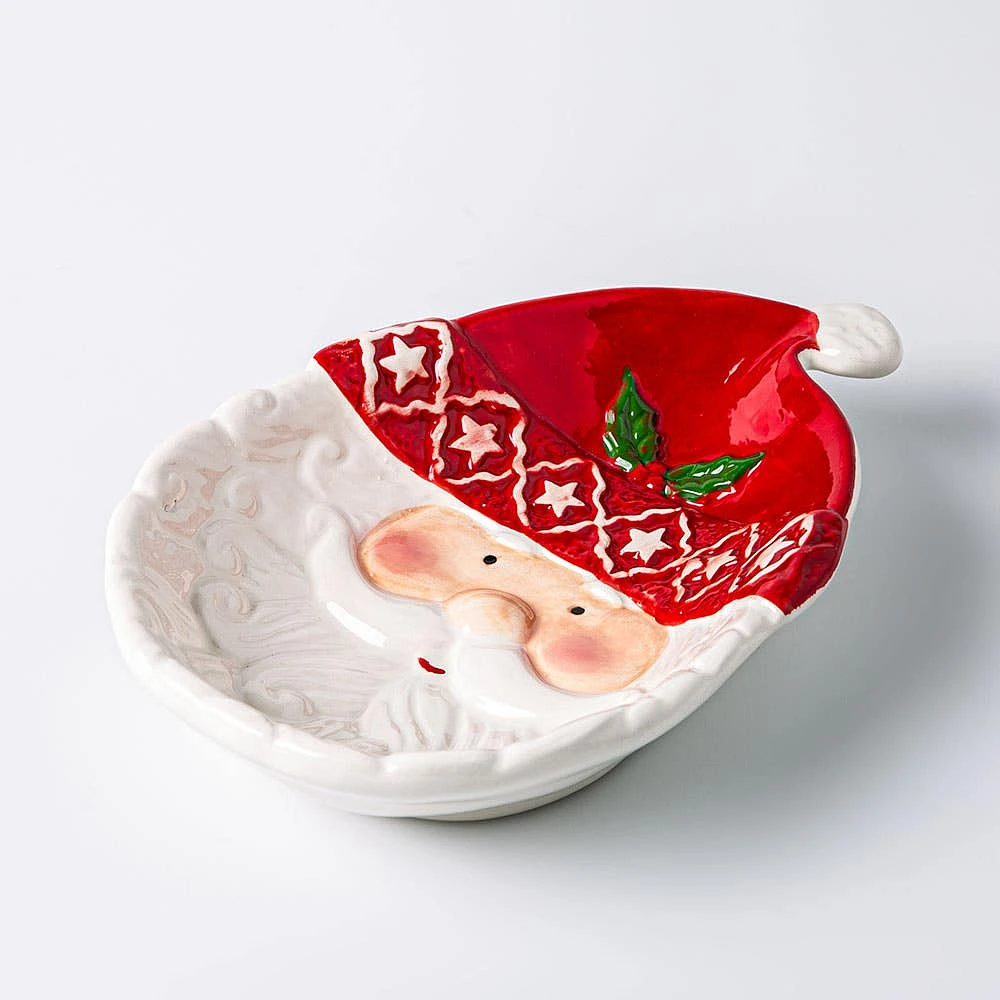 Santa'S Secrets Christmas Santa Dolomite Candy Plate (Red/White)