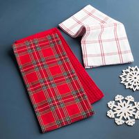 Harman Christmas 'Plaid' Cotton Kitchen Towel 18x26" - Set of 3 (Red)