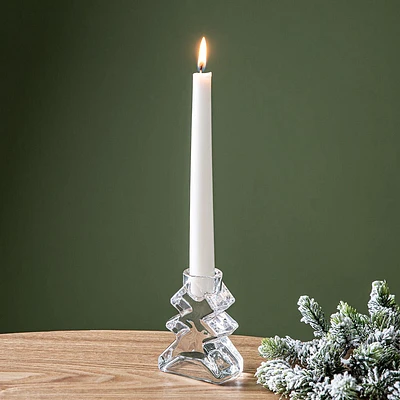 Deco Noel Christmas Glass 'Tree' Taper Candle Holder (Clear)