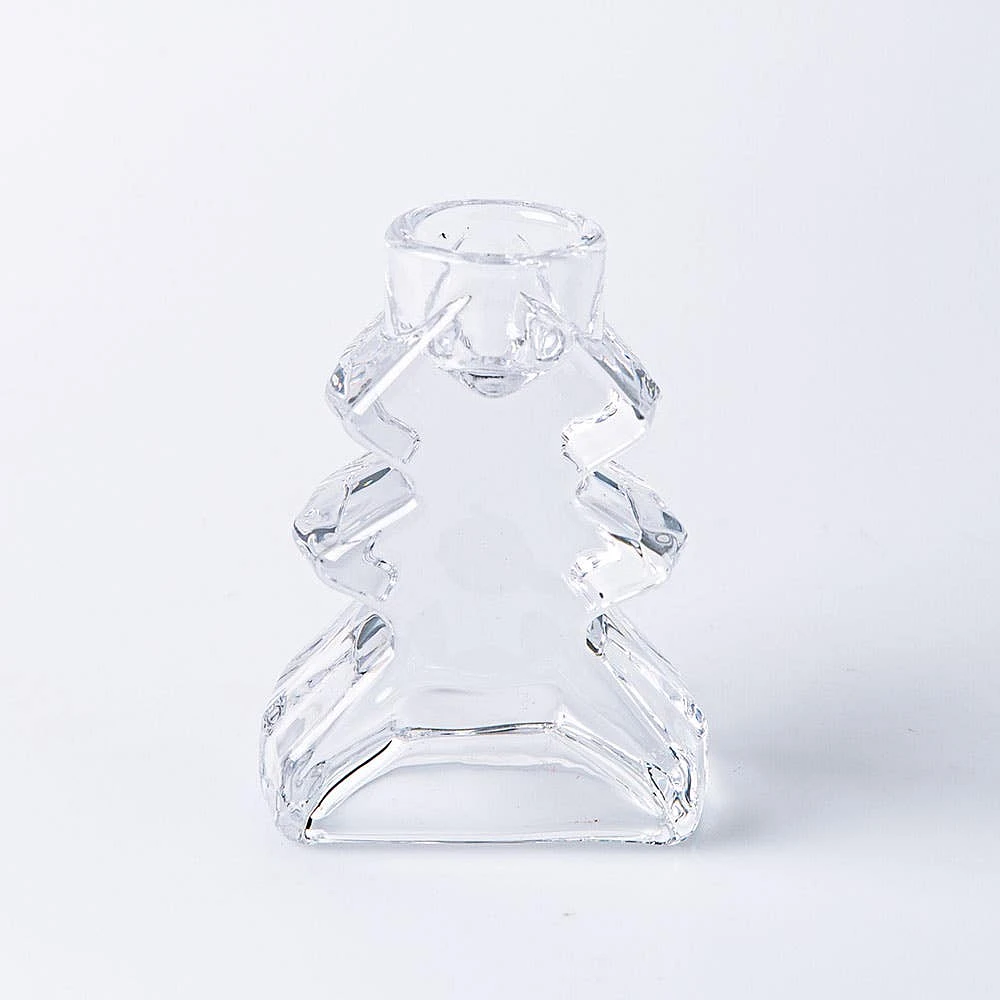 Deco Noel Christmas Glass 'Tree' Taper Candle Holder (Clear)