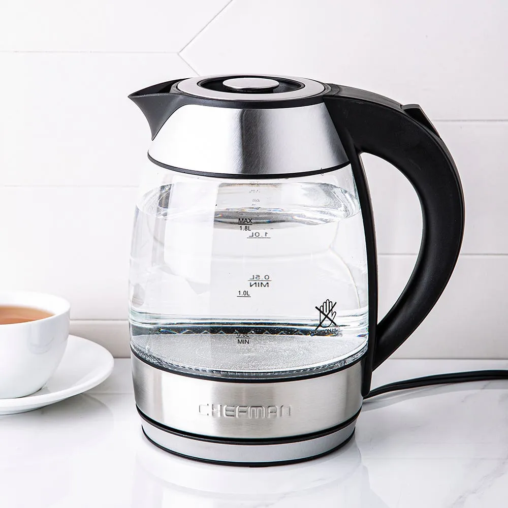 Chefman Glass Kettle with Infuser (Brush Stainless Steel)