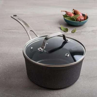 The Rock Gourmet Non-Stick 2.1lL Saucepan with Lid (Grey)