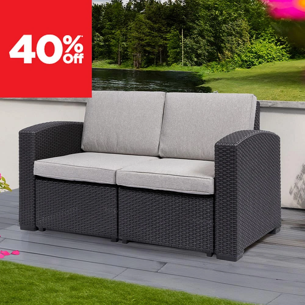 KSP Miami '2-Seat' Couch with Cushions (Brown/Grey)