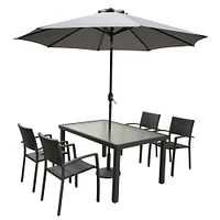 KSP Henderson Patio Table and Chair with Umbrella - Set of 7 (Grey)