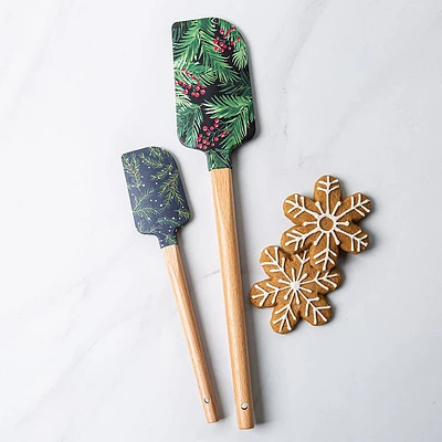 KSP Christmas Cook 'Holly' Silicone Spatula with Wood Handle - Set/2