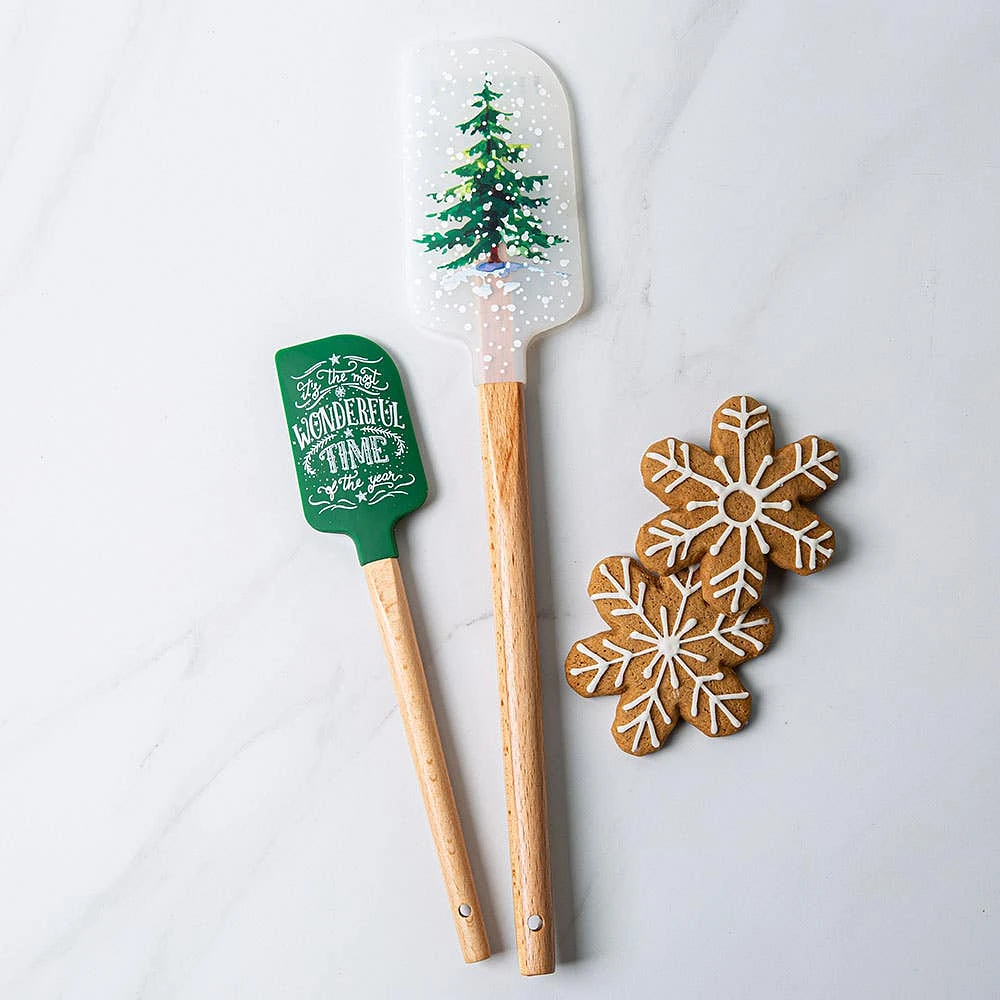 KSP Christmas Cook 'Tree' Silicone Spatula with Wood Handle - Set/2