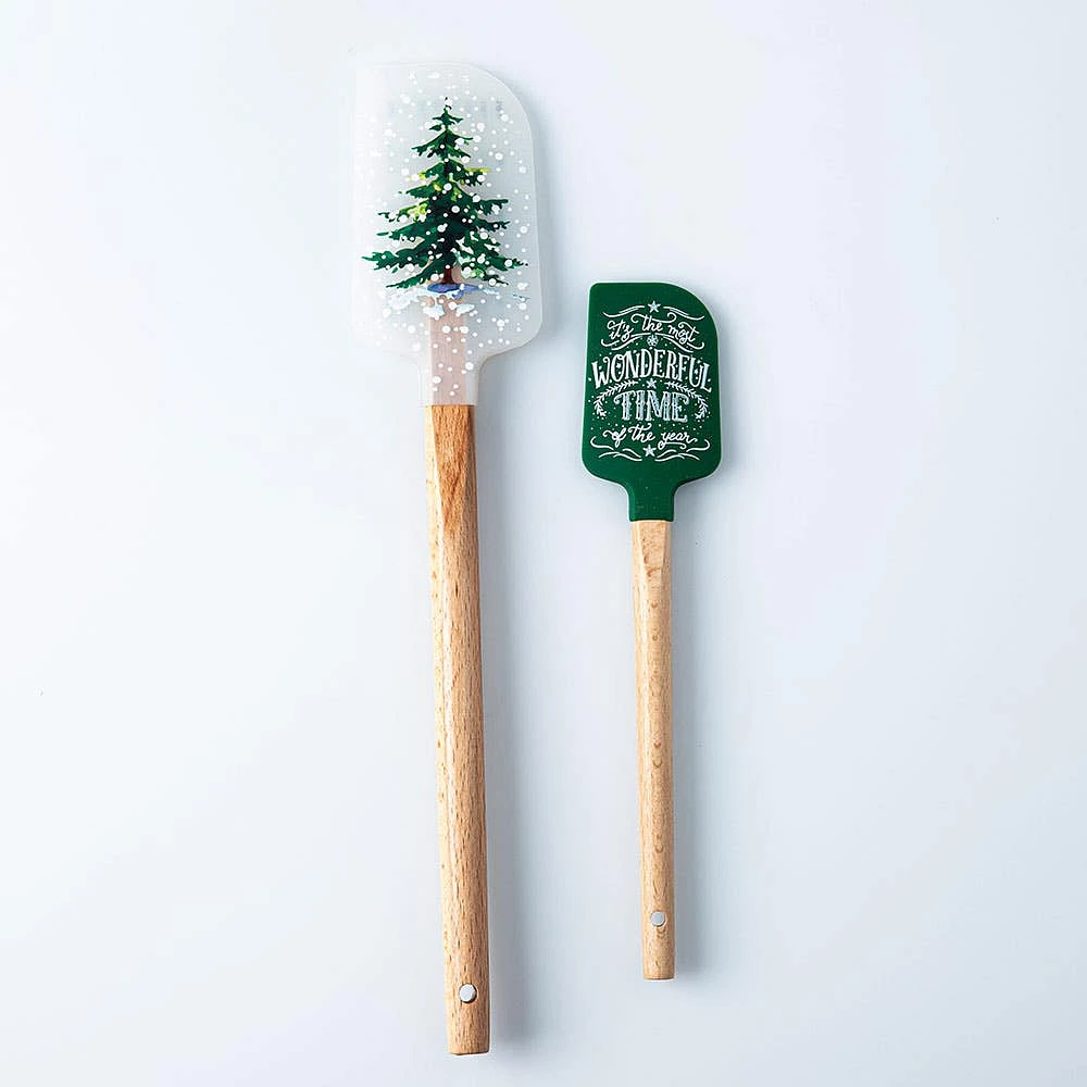 KSP Christmas Cook 'Tree' Silicone Spatula with Wood Handle - Set/2