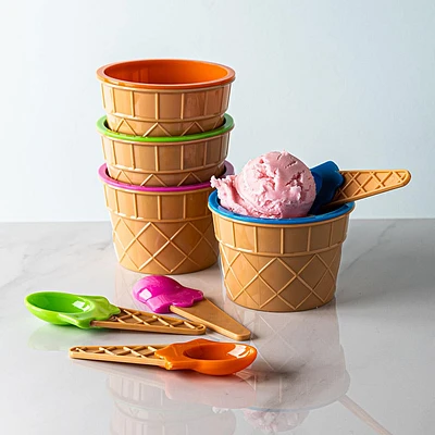 Ty Summer Dessert Ice Cream Bowls with Spoons - S/8 (Multi Colour)