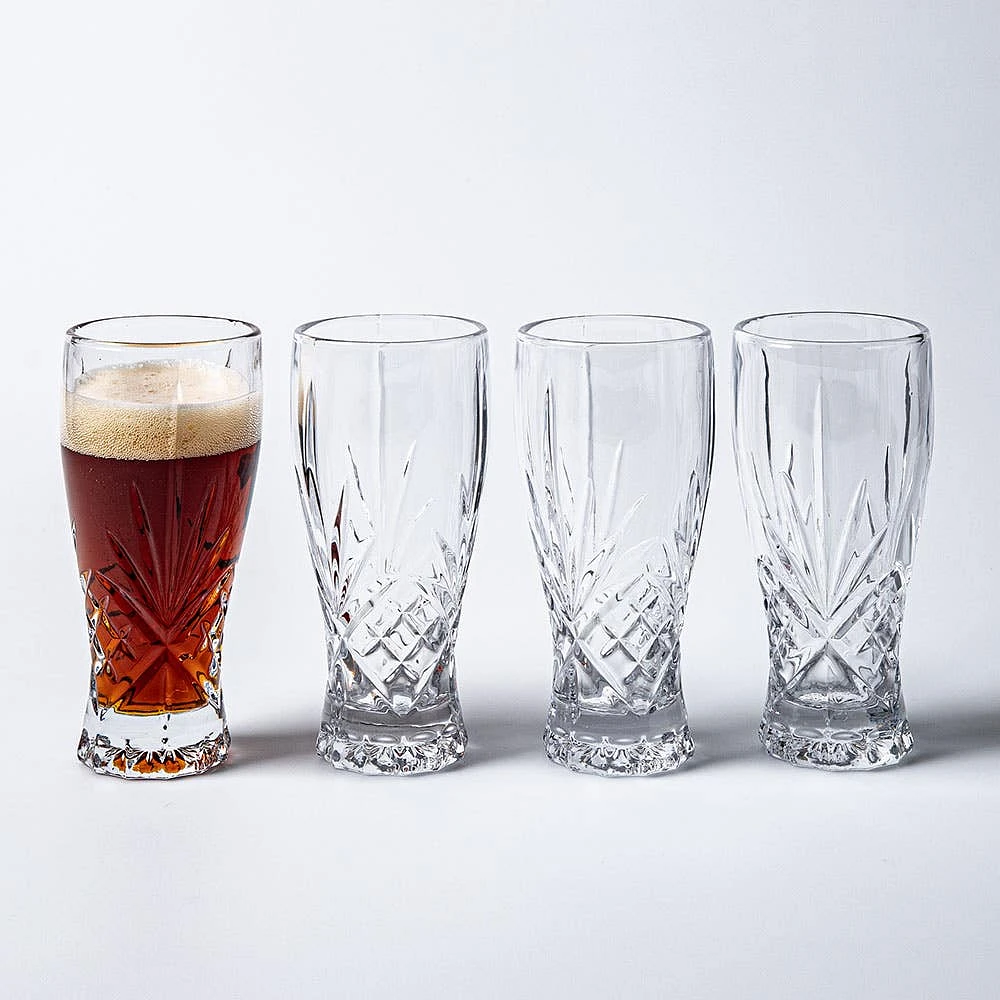 Godinger Dublin Crystal-Cut Pilsner Beer Glass - Set of 4 (Clear)