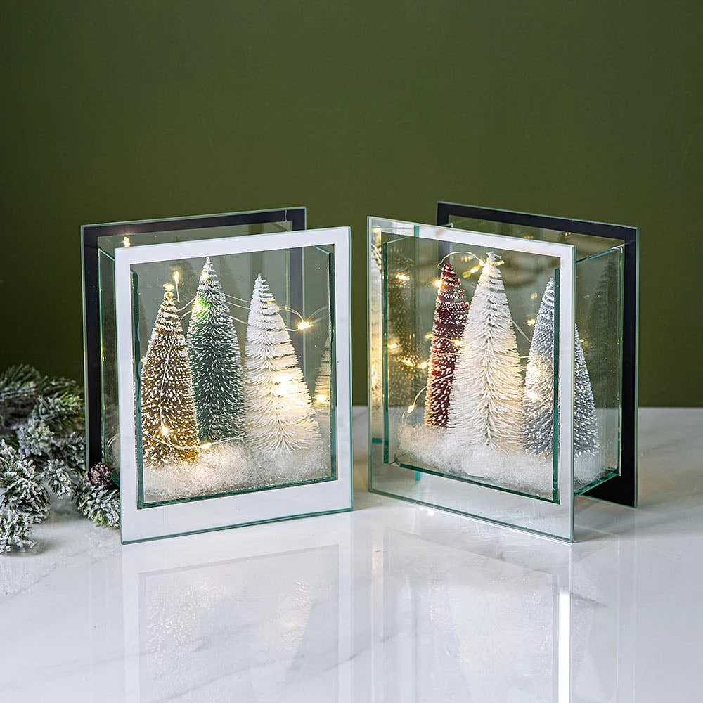 KSP Christmas Mirror Glass LED Cube with Tree (Green/Gold/White)