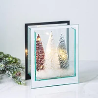 KSP Christmas Mirror Glass LED Cube with Tree (Red/Silver/White)