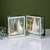 KSP Christmas Mirror Glass LED Cube with Tree (Red/Silver/White)