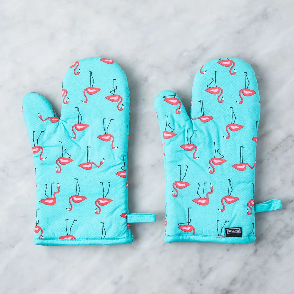 Harman Gourmet 'Flamingo' Cotton Oven Mitt - Set of 2 (Aqua)