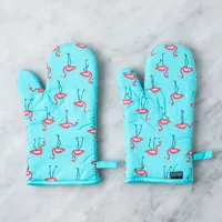 Harman Gourmet 'Flamingo' Cotton Oven Mitt - Set of 2 (Aqua)