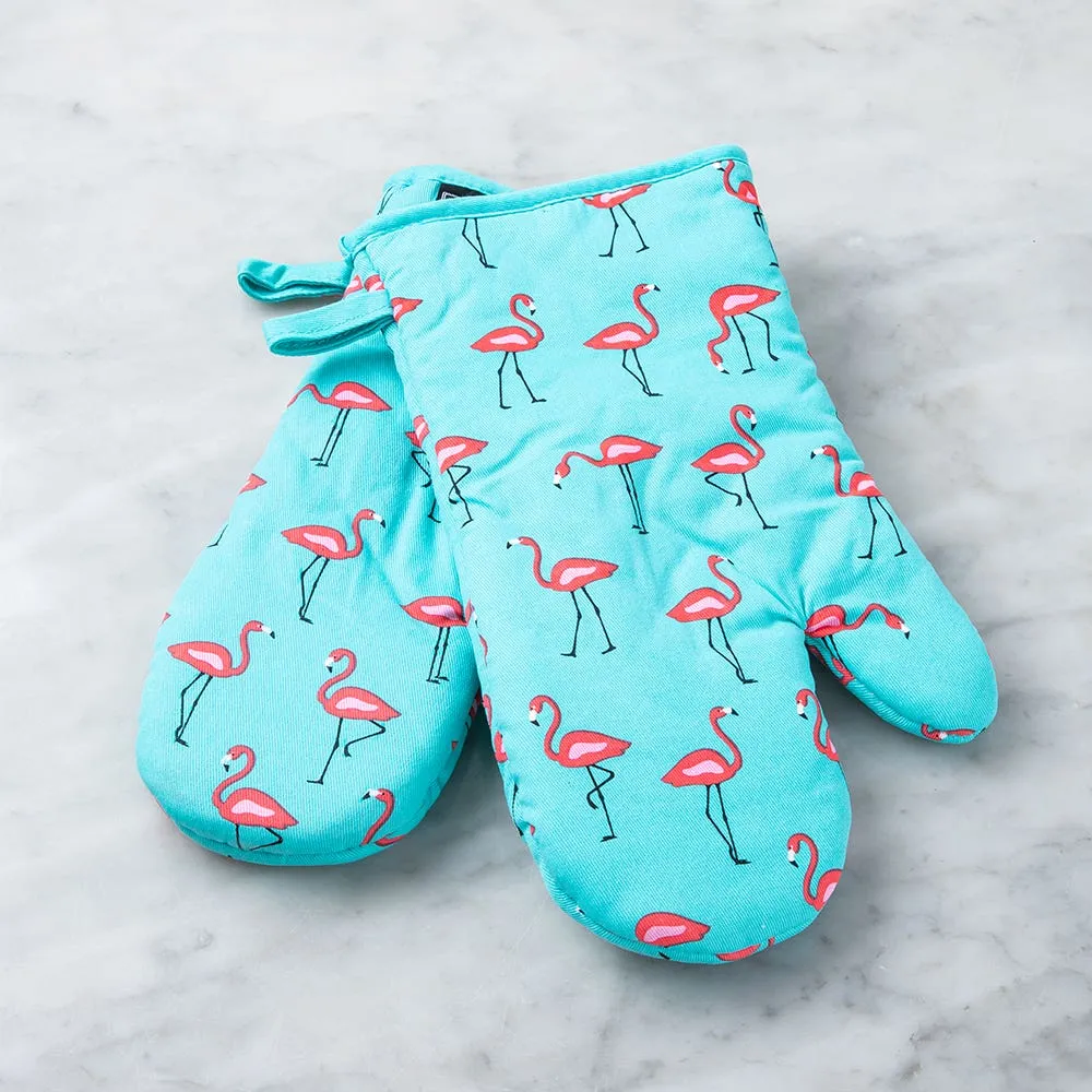 Harman Gourmet 'Flamingo' Cotton Oven Mitt - Set of 2 (Aqua)