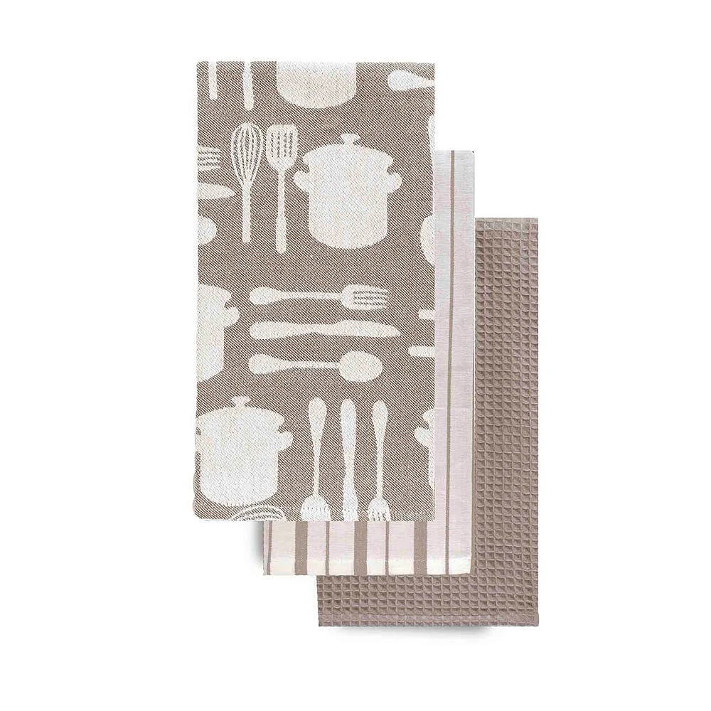 Harman Combo 'Utensil' Cotton Kitchen Towel - Set of 3 (Taupe)