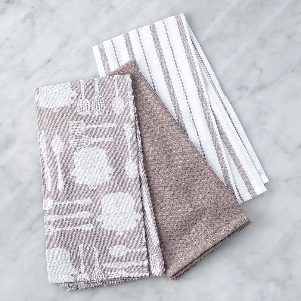 Harman Combo 'Utensil' Cotton Kitchen Towel - Set of 3 (Taupe)