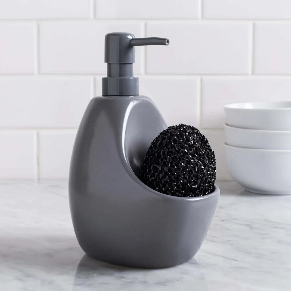 Umbra Joey Ceramic Soap Pump with Scrubby (Charcoal)