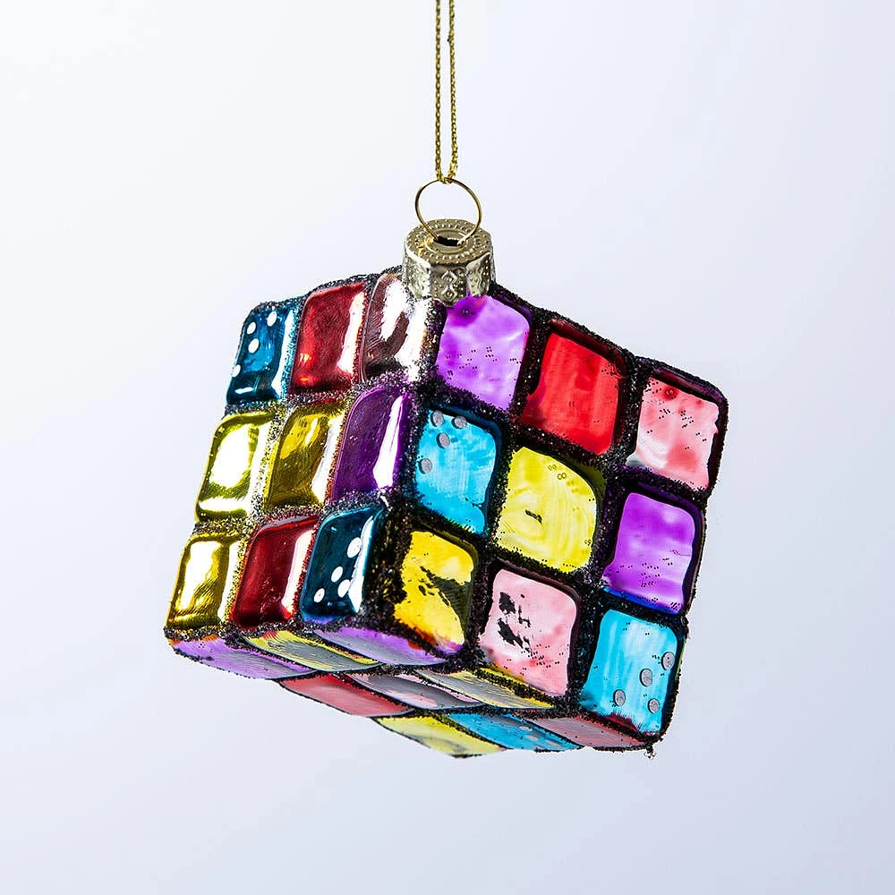 KSP Christmas 'Rubiks Cube' Glass Ornament (Multi Colour)