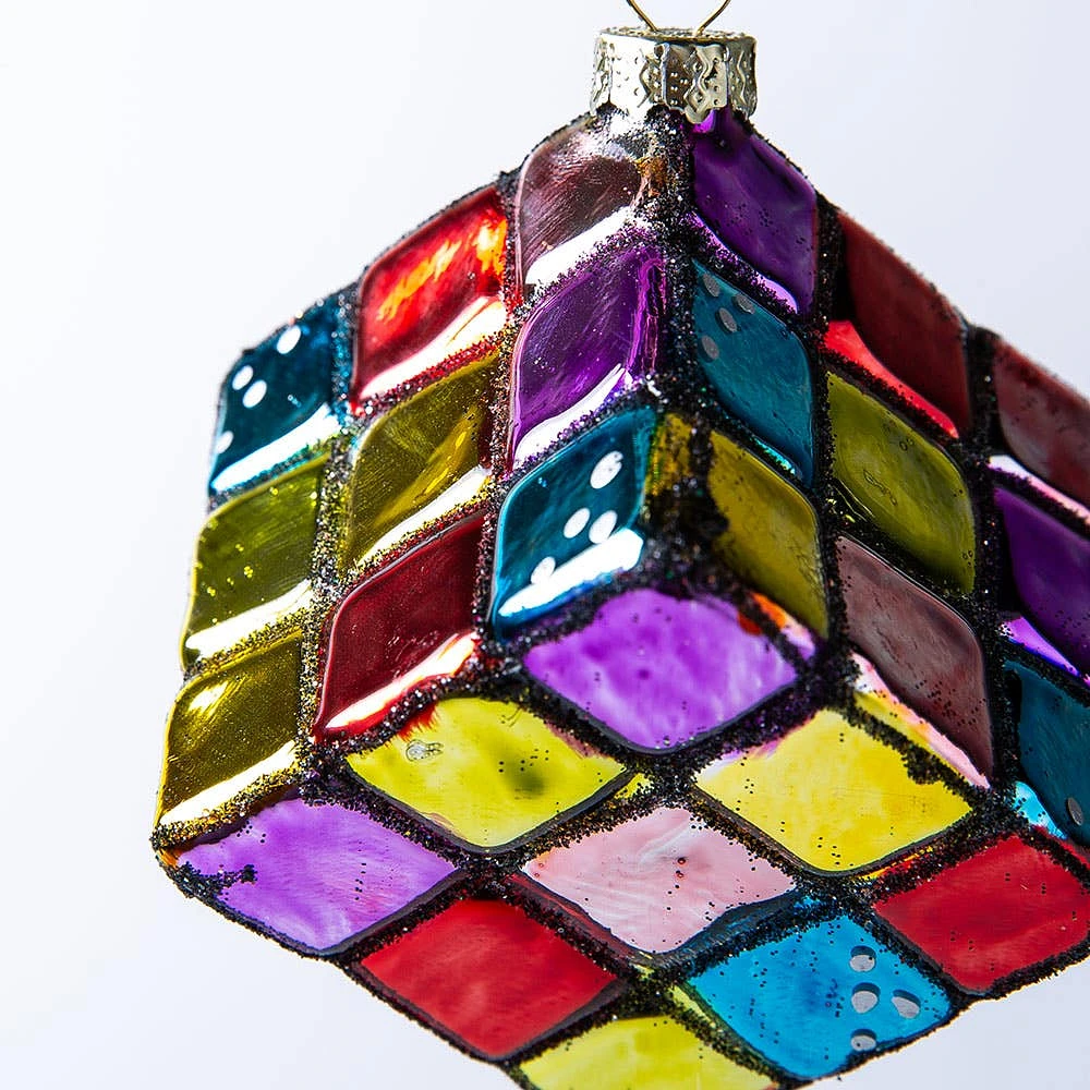 KSP Christmas 'Rubiks Cube' Glass Ornament (Multi Colour)