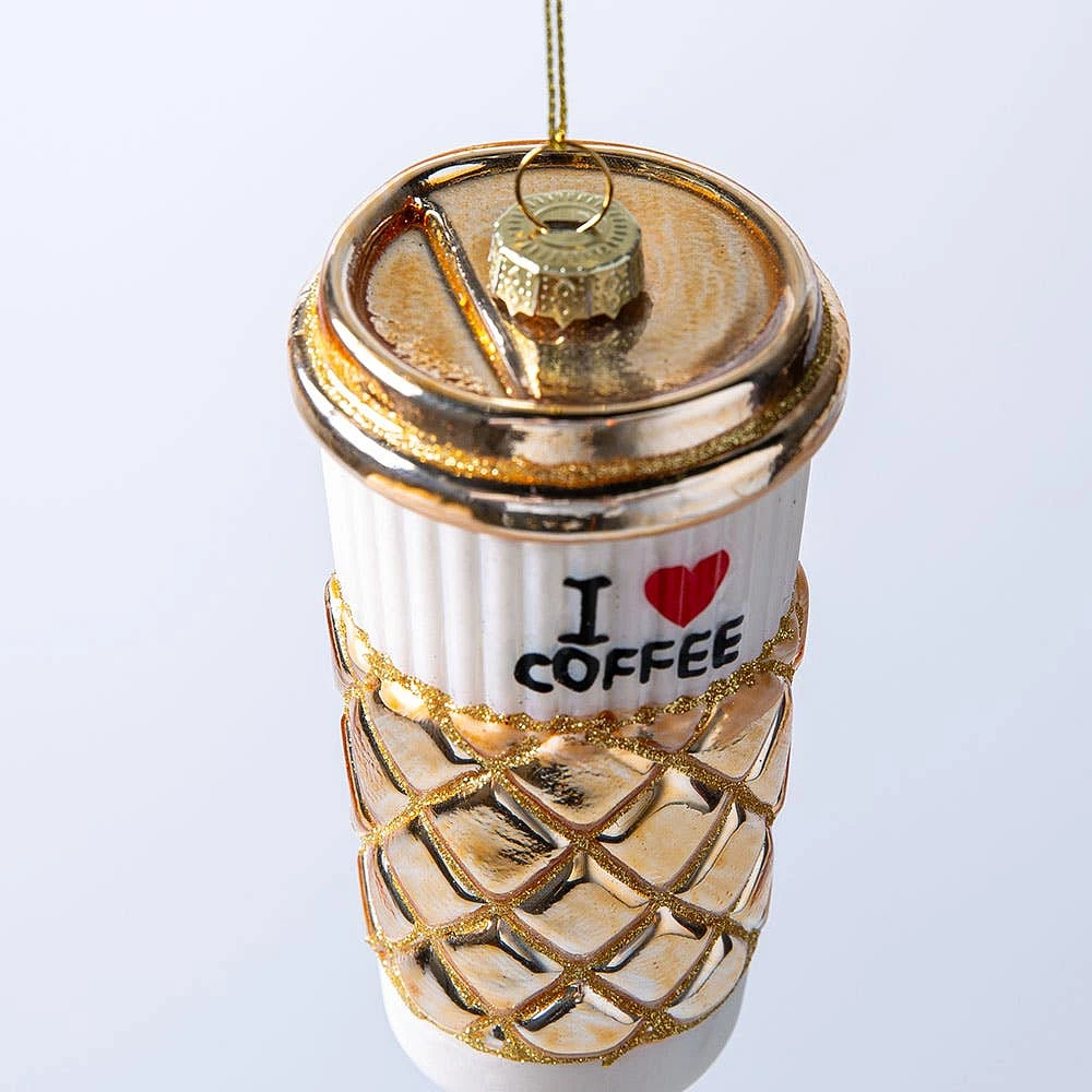 KSP Christmas 'Coffee Tumbler' Glass Ornament (Multi Colour)