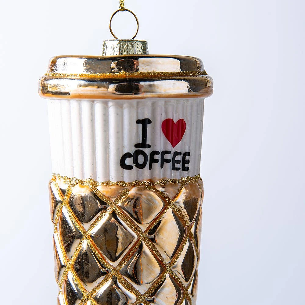 KSP Christmas 'Coffee Tumbler' Glass Ornament (Multi Colour)