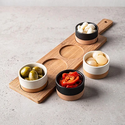 KSP Tapas Serving Board with Bowls - Set of 5 (Black/White/Wood)