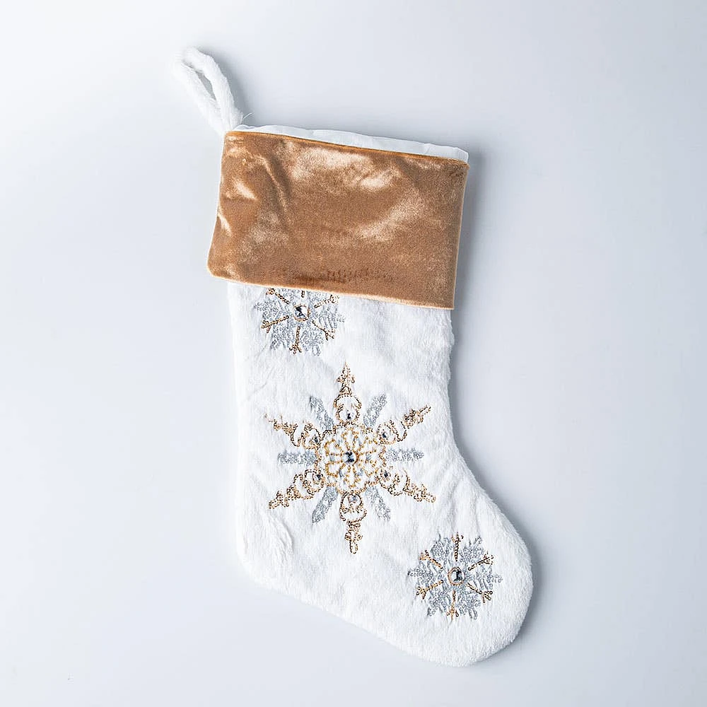 KSP Christmas 'Snowflakes' Faux Fur Stocking (Multi Colour)