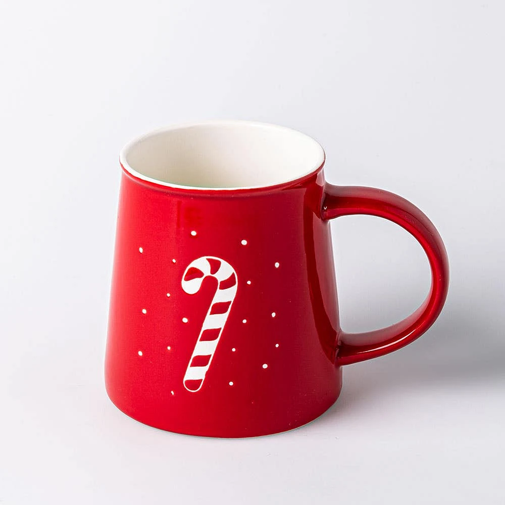 KSP Christmas Motif 'Candy Cane' Ceramic Glazed Mug 480ml (White/Red)