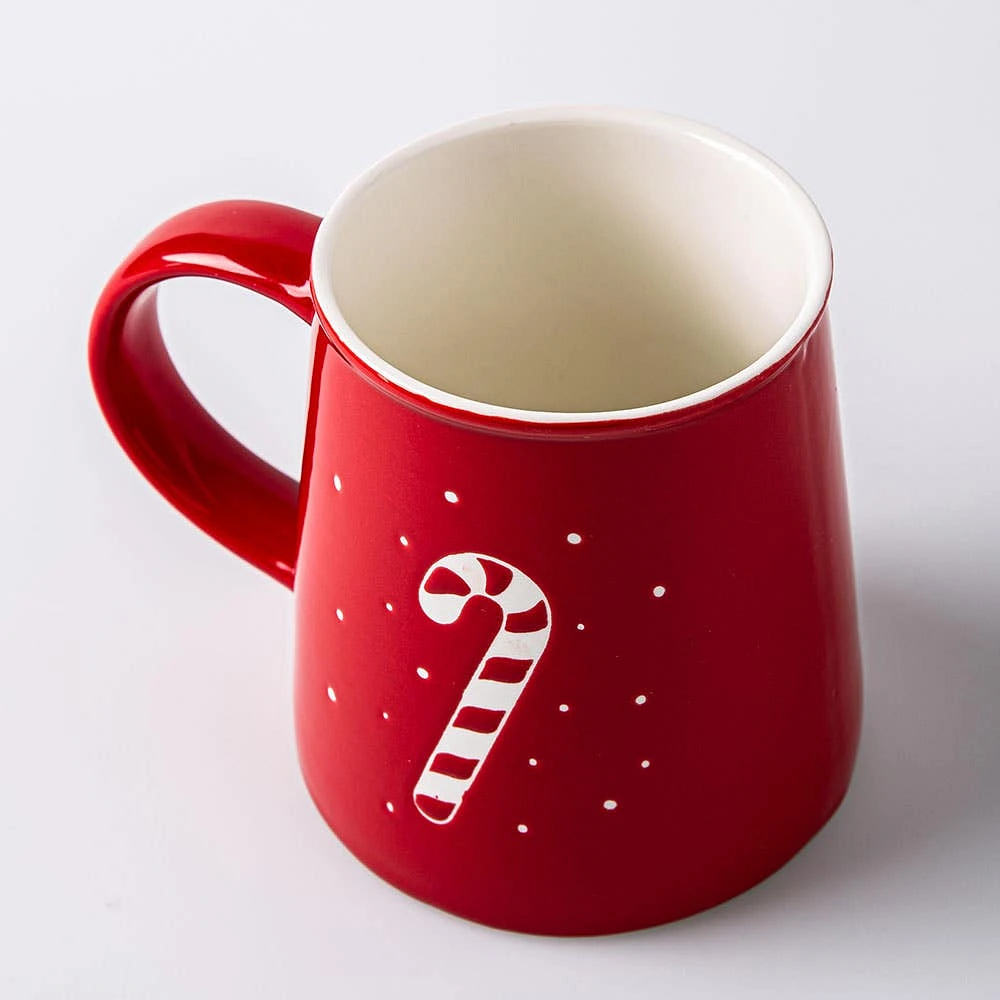 KSP Christmas Motif 'Candy Cane' Ceramic Glazed Mug 480ml (White/Red)