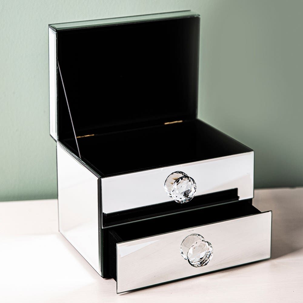 KSP Mirror '2-Drawer' Jewellery Box (Silver) 20 x 15 x 14.5 cm