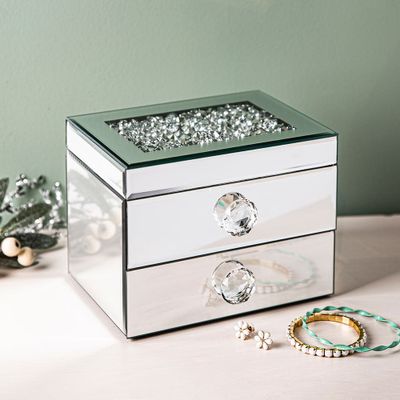 KSP Mirror '2-Drawer' Jewellery Box (Silver) 20 x 15 x 14.5 cm