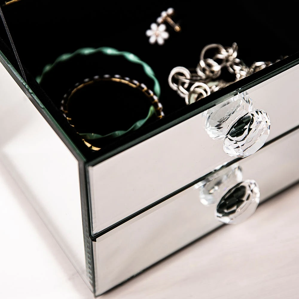 KSP Mirror '2-Drawer' Jewellery Box (Silver) 20 x 15 x 14.5 cm
