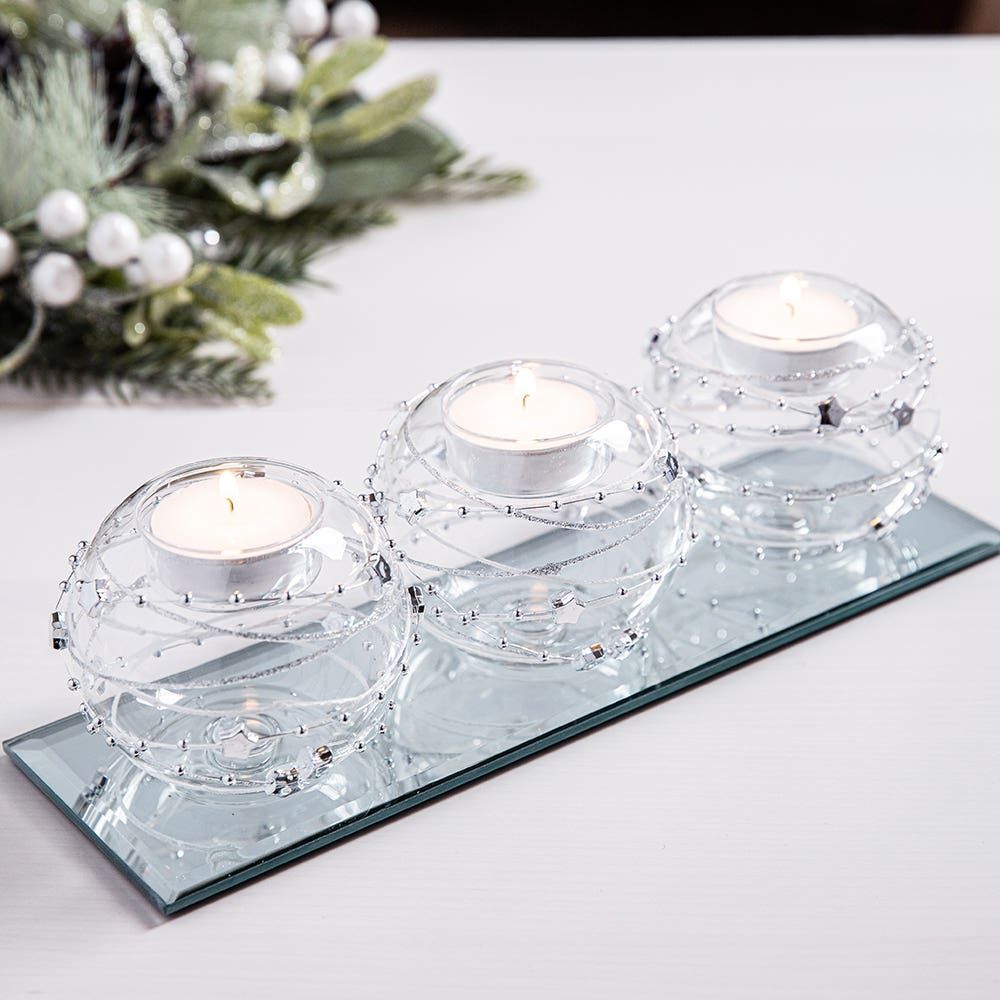 KSP Christmas Twinkle Tealight Holder with Mirror Base - Set of 3