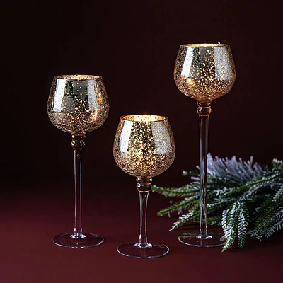 KSP Illume Crackle Glass Stem Candleholder - Set of 3 (Gold)