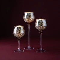 KSP Illume Crackle Glass Stem Candleholder - Set of 3 (Gold)