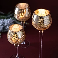 KSP Illume Crackle Glass Stem Candleholder - Set of 3 (Gold)