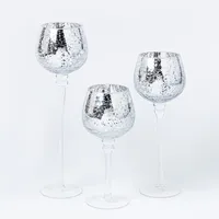 KSP Illume Crackle Glass Stem Candleholder - Set of 3 (Silver)