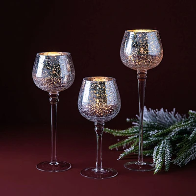 KSP Illume Crackle Glass Stem Candleholder - Set of 3 (Silver)