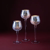 KSP Illume Crackle Glass Stem Candleholder - Set of 3 (Silver)