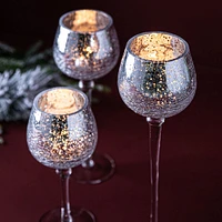 KSP Illume Crackle Glass Stem Candleholder - Set of 3 (Silver)