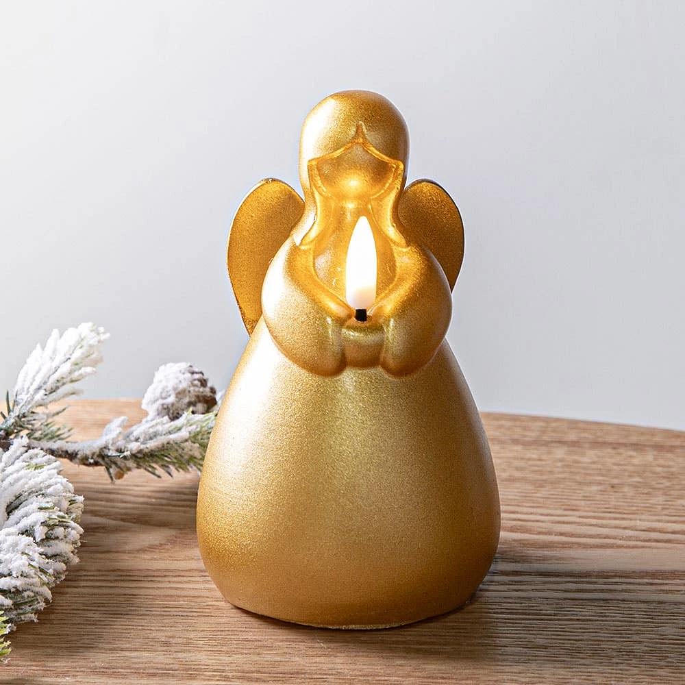 KSP Christmas Delight 'Angel' LED Wax Candle 14.6cm (Gold)