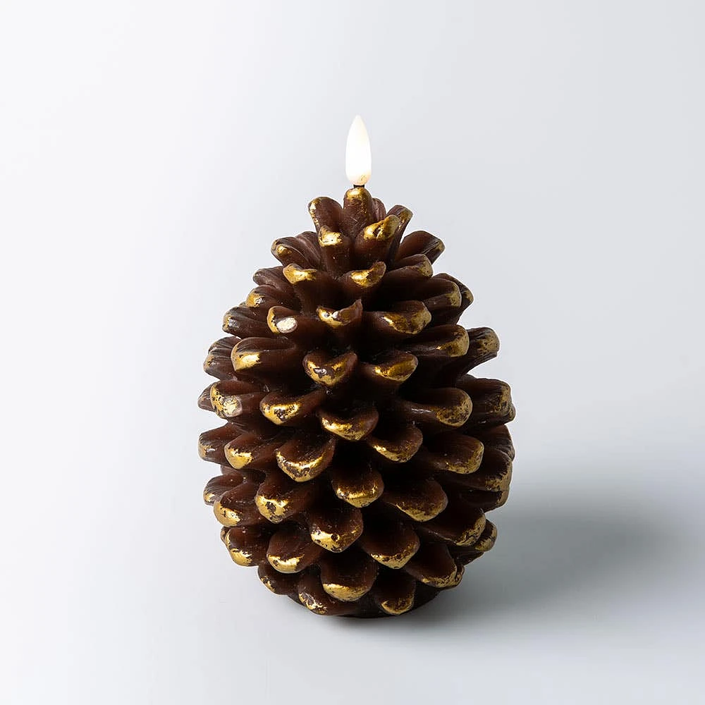 KSP Christmas Delight 'Pine Cone' LED Wax Candle 16cm (Brown/Gold)