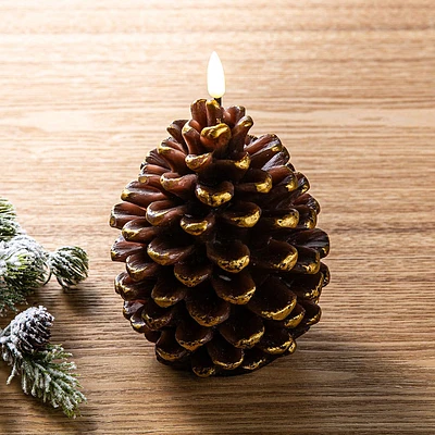 KSP Christmas Delight 'Pine Cone' LED Wax Candle 16cm (Brown/Gold)