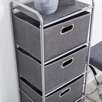 KSP Rollstor '4-Drawer' Fabric Storage Cart (Dark Grey) 41.5x31x113 cm