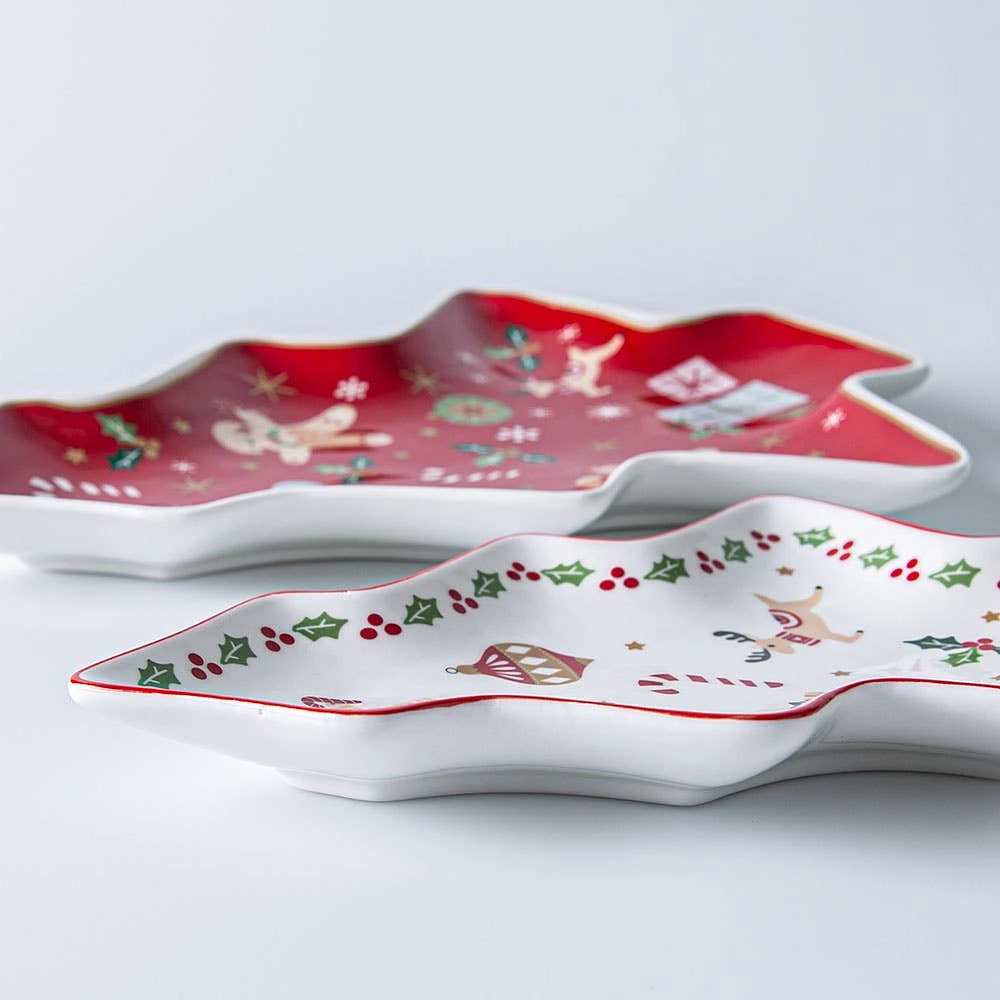 KSP Christmas Tradition 'Christmas Tree' Ceramic Platter - Set of 2