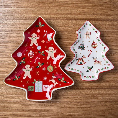 KSP Christmas Tradition 'Christmas Tree' Ceramic Platter - Set of 2